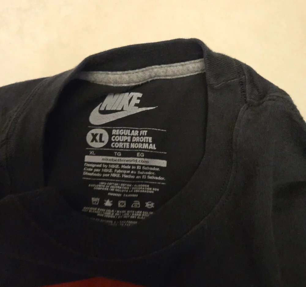 Nike Black Short Sleeve Tee with Red Swoosh and White 